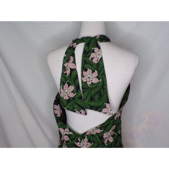 TOPSHOP Hibiscus Floral Halter Midi Dress Green 10 NEW - Picture 11 of 11